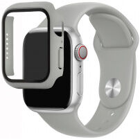 Curea din silicon cu carcasă cu sticlă călită pentru Apple Watch 45mm / 44mm - gri