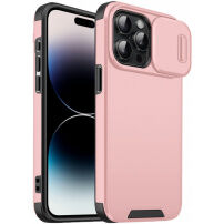 Husă mată cu capac glisant pentru camera foto pentru iPhone 14 Pro - roz