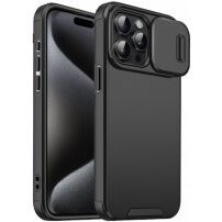 Husă mată cu capac glisant pentru camera foto pentru iPhone 15 Pro Max - negru