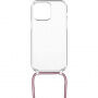 Husă transparentă cu șnur FIXED Pure Neck pentru iPhone 13 Pro - roz