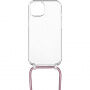 Husă transparentă cu șnur FIXED Pure Neck pentru iPhone 14 - roz