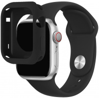 Curea din silicon cu carcasă din silicon pentru Apple Watch 45mm / 44mm - negru
