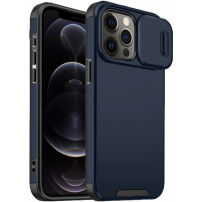 Husă mată cu capac glisant pentru camera foto pentru iPhone 12 Pro Max - albastru închis