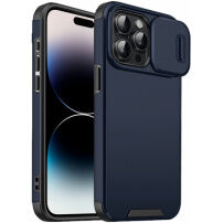 Husă mată cu capac glisant pentru camera foto pentru iPhone 14 Pro - albastru închis