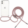 Husă transparentă cu șnur FIXED Pure Neck pentru iPhone 11 - roz