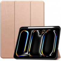 Husă din piele PU cu compartiment pentru Apple Pencil și funcție sleep pentru iPad Pro 13" (2024/2025) - roz aurie