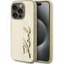 Karl Lagerfeld Husă metalică Wrinkled Signature Logo pentru iPhone 15 Pro - auriu