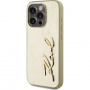 Karl Lagerfeld Husă metalică Wrinkled Signature Logo pentru iPhone 15 Pro - auriu