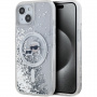 Karl Lagerfeld Husă cu sclipici lichide Karl și capete Choupette cu MagSafe pentru iPhone 15 - argintiu
