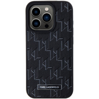 Karl Lagerfeld Husă cu logo metalic monogramă cu MagSafe pentru iPhone 15 Pro Max - negru