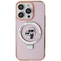 Karl Lagerfeld Husă cu clapă pentru suport inel Karl și Choupette și MagSafe pentru iPhone 15 Pro - roz