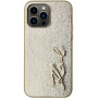 Karl Lagerfeld Husă metalică Wrinkled Signature Logo pentru iPhone 14 Pro Max - auriu