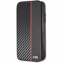 Husă BMW Carbon Red Stripe Book, pentru iPhone XR - negru