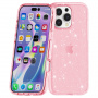 Husa transparenta cu sclipici pentru iPhone 16 Pro Max - roz