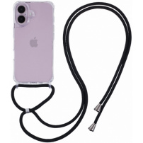 Husa transparenta cu cordon pentru iPhone 16 Plus - neagra