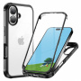 Husă tip carte cu cadru și sticlă călită pentru iPhone 16 - negru