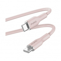 PURO Cablu moale de încărcare și date USB-C / USB-C pentru iPhone / iPad / AirPods - 1,5 m - roz
