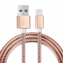 Cablu lightning de sincronizare şi încărcare, cu împletitură metalică, pentru iPhone / iPad / iPod – roz-auriu