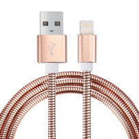 Cablu lightning de sincronizare şi încărcare, cu împletitură metalică, pentru iPhone / iPad / iPod – roz-auriu
