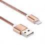 Cablu lightning de sincronizare şi încărcare, cu împletitură metalică, pentru iPhone / iPad / iPod – roz-auriu