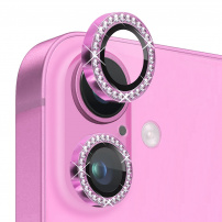 NORTHJO sticla securizata cu strasuri pentru a proteja obiectivul camerei din spate pentru iPhone 16 / 16 Plus - roz