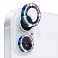 NORTHJO sticla securizata cu strasuri pentru a proteja obiectivul camerei din spate pentru iPhone 16 / 16 Plus - curcubeu