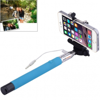 Băţ / monopod telescopic pentru selfie, cu declanşare prin fir, pentru iPhone – lungime 101,4 cm – albastru
