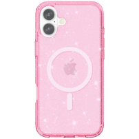 Husă transparentă cu sclipici și MagSafe pentru iPhone 16 Plus - roz