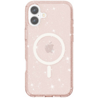 Husă transparentă cu sclipici și MagSafe pentru iPhone 16 Plus - Rose Gold