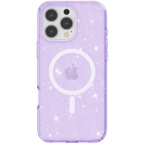 Husă transparentă cu sclipici și MagSafe pentru iPhone 16 Pro - violet