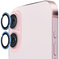 ENKAY Sticlă securizată cu cadru metalic pentru a proteja obiectivele camerei din spate pentru iPhone 16 / 16 Plus - Albastru