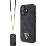 Guess Husă 4G Strass Triangle Metal Logo cu curea pentru iPhone 16 - Gri