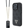 Guess Husă 4G Strass Triangle Metal Logo cu curea pentru iPhone 16 Pro - Gri