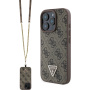 Guess Husă 4G Strass Triangle Metal Logo cu curea pentru iPhone 16 Pro - Maro