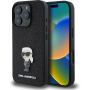 Karl Lagerfeld Husă fixă Glitter Metal Ikonik cu sclipici pentru iPhone 16 Pro - neagră