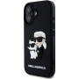 Karl Lagerfeld Husă 3D din cauciuc Karl și Choupette pentru iPhone 16 Plus - neagră