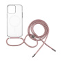 FIXED MagPure Neck husă transparentă cu șnur și MagSafe pentru iPhone 16 Pro - roz