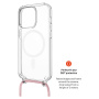 FIXED MagPure Neck husă transparentă cu șnur și MagSafe pentru iPhone 16 Pro - roz