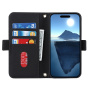 Husă tip portofel cu curea pentru iPhone 16 Plus - neagră