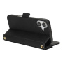 Husă tip portofel cu curea pentru iPhone 16 Plus - neagră