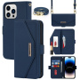 Husă tip portofel cu curea pentru iPhone 15 Pro Max - albastru închis