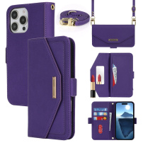 Husă tip portofel cu curea pentru iPhone 16 Pro - violet