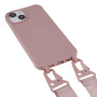 Husă mată cu curea reglabilă pentru iPhone 15 - roz vechi