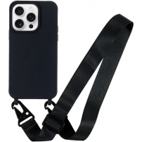Husă mată cu curea reglabilă pentru iPhone 14 Pro - neagră