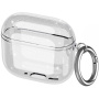 Husă transparentă cu sclipici și carabină pentru AirPods 4 / 5 - argintiu