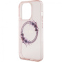 Guess Husă cu logo lucios Flowers Ring cu MagSafe pentru iPhone 16 Pro - roz