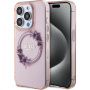Guess Husă cu logo lucios Flowers Ring cu MagSafe pentru iPhone 16 Pro - roz