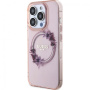 Guess Husă cu logo lucios Flowers Ring cu MagSafe pentru iPhone 16 Pro - roz