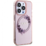 Guess Husă cu logo lucios Flowers Ring cu MagSafe pentru iPhone 16 Pro - roz