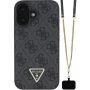 Guess Husă 4G Strass Triangle Metal Logo cu curea pentru iPhone 16 - Gri